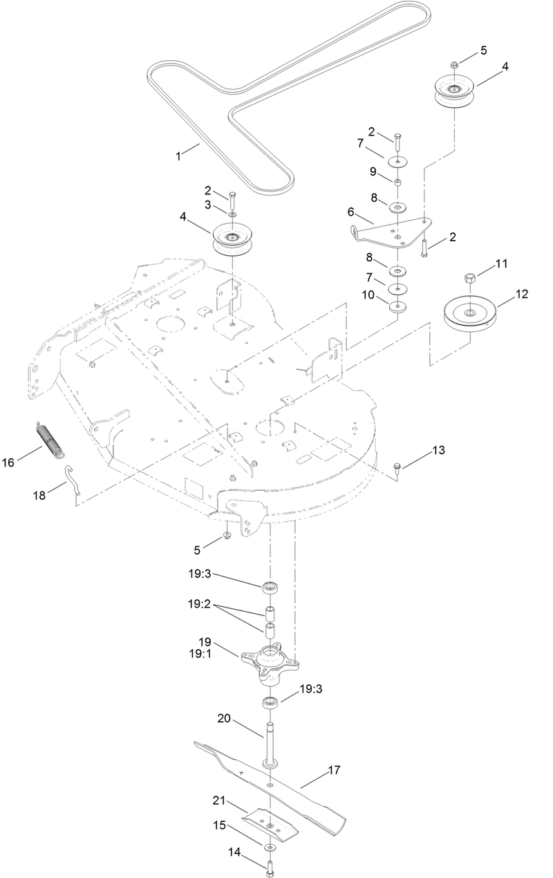 42 Inch Deck Belt Spindle and Blade Assembly