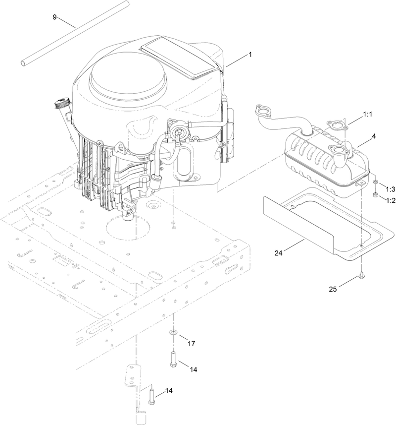 Engine and Muffler Assembly