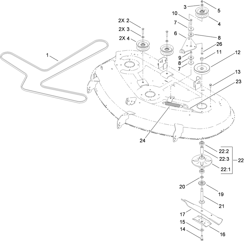 50 Inch Deck Spindle Belt and Blade Assembly
