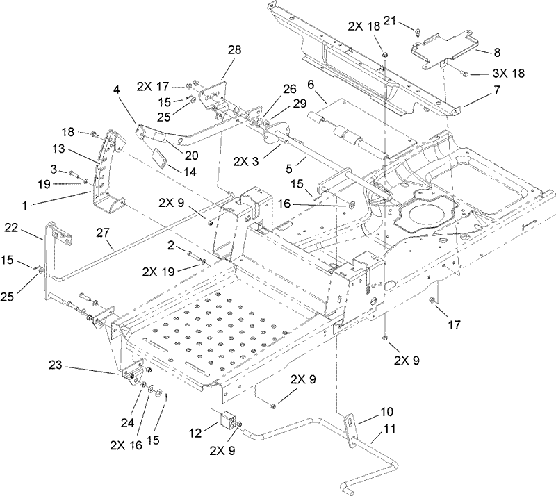 Deck Lift and Seat Support Assembly