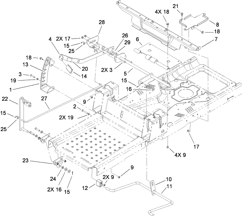 Deck Lift and Seat Support Assembly