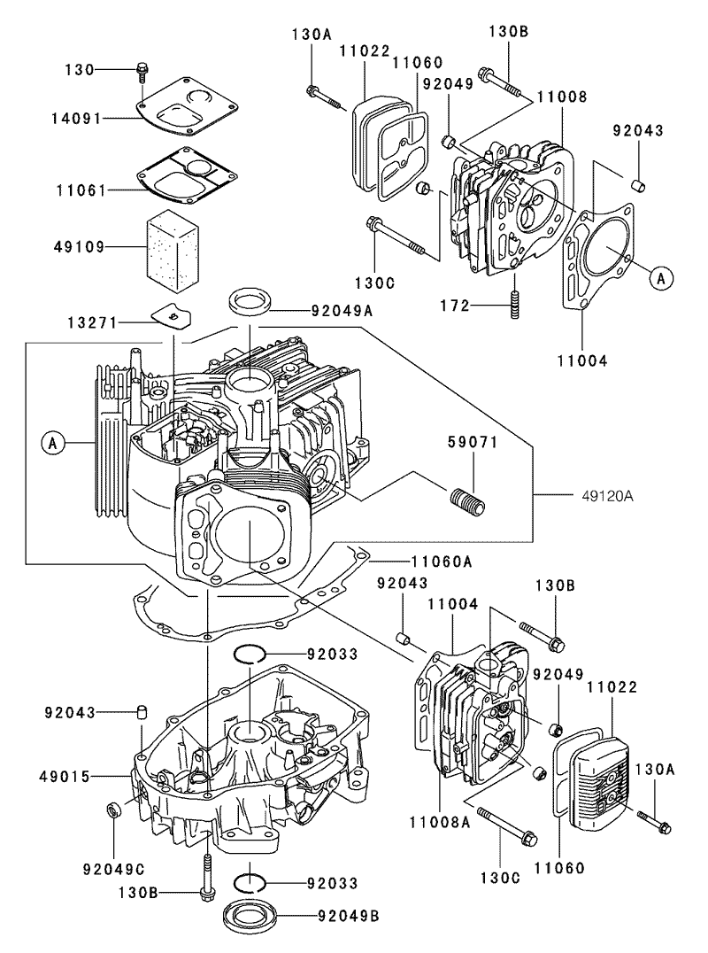 Cylinder and Crankcase Assembly Kawasaki FH500V BS36