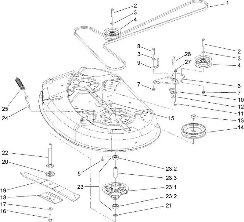 42 Inch Deck Spindle and Belt Drive Assembly