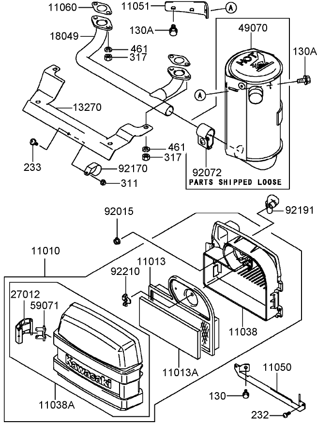 Air Filter and Muffler Assembly Kawasaki FH541V AS50