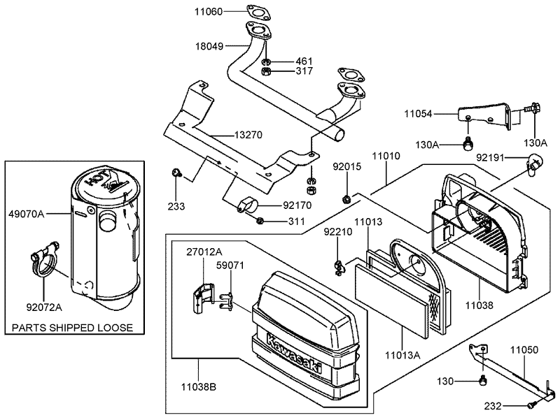 Air Filter and Muffler Assembly Kawasaki FH541V BS50 R