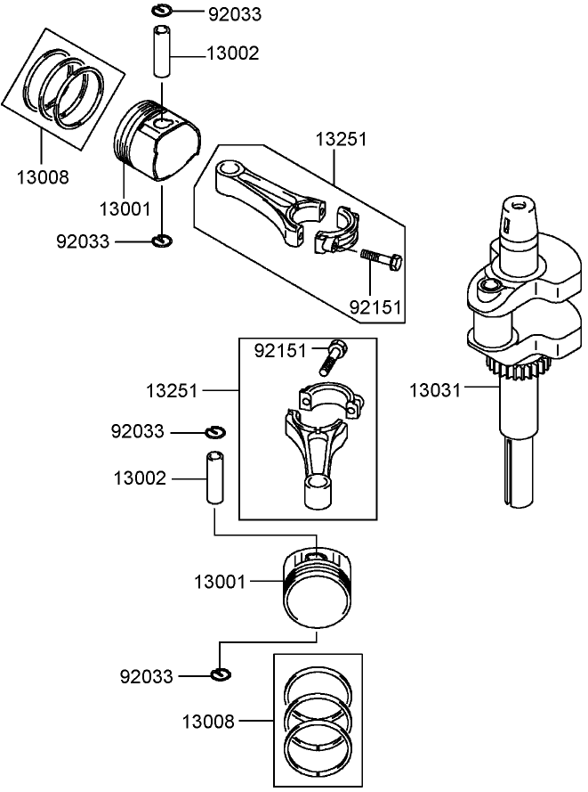Piston and Crankshaft Assembly Kawasaki FH541V BS50 R