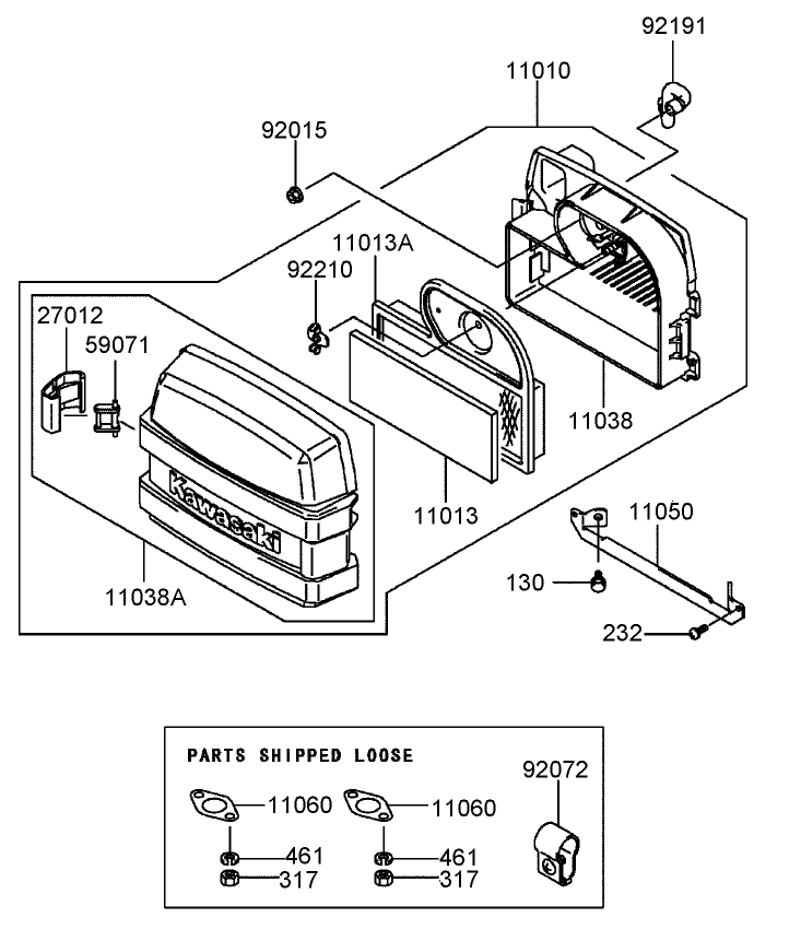 Air Filter and Muffler Assembly Kawasaki FH580V AS14