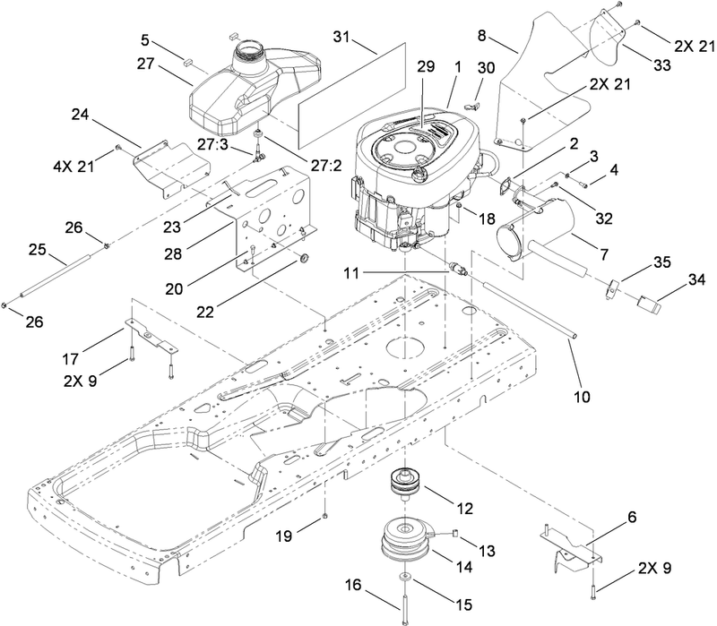 Engine Muffler and Clutch Assembly