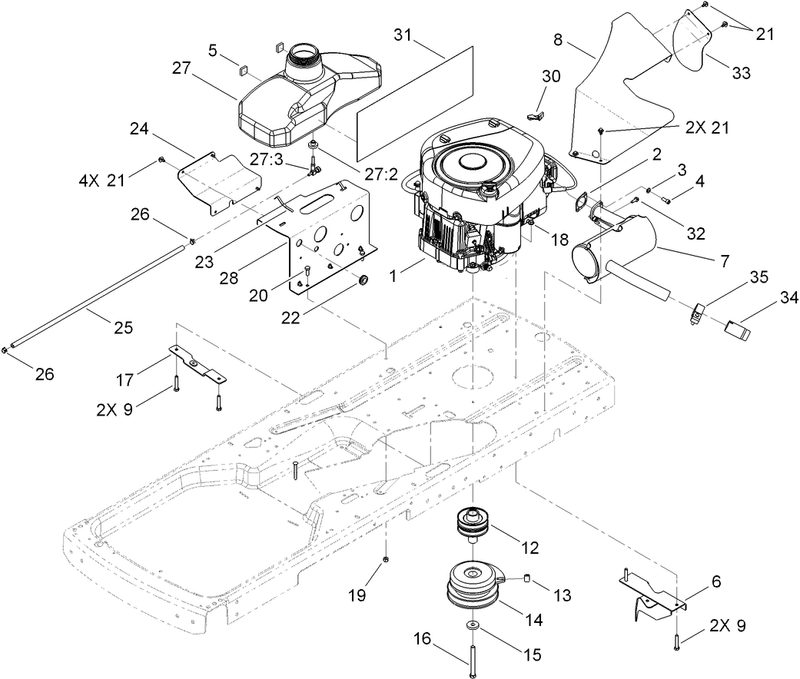 Engine Muffler and Clutch Assembly