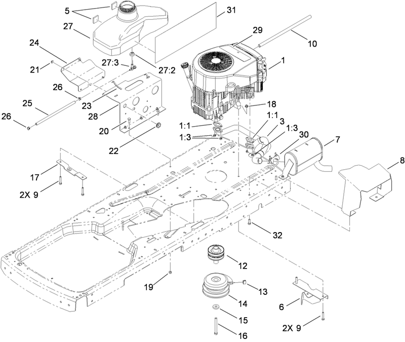 Engine and Fuel Tank Assembly