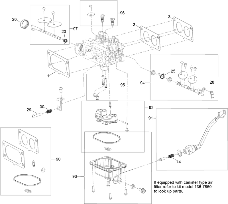 Carburetor Assembly with Non Canister Style Air Filter