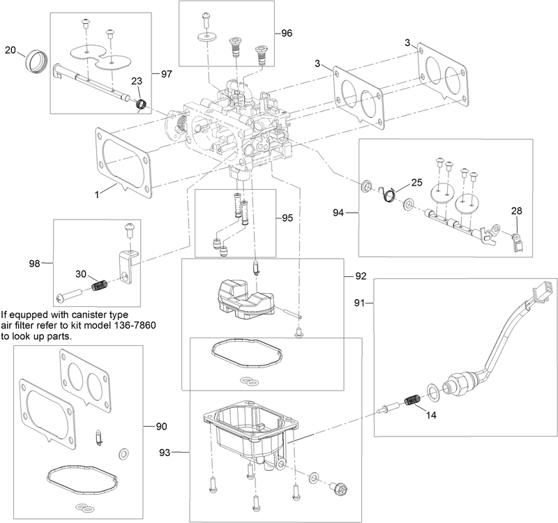 Carburetor Assembly with Non Canister Style Air Filter