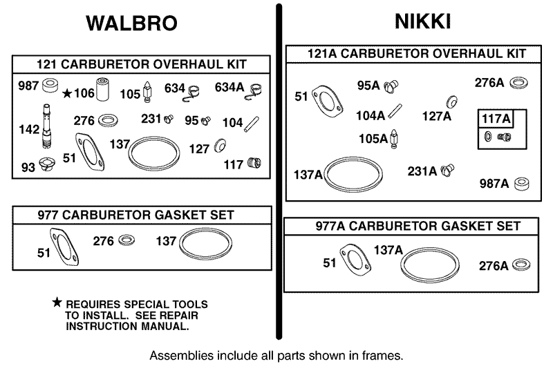 Carburetor Overhaul Kit Assembly Briggs and Stratton 311777 0117 E1