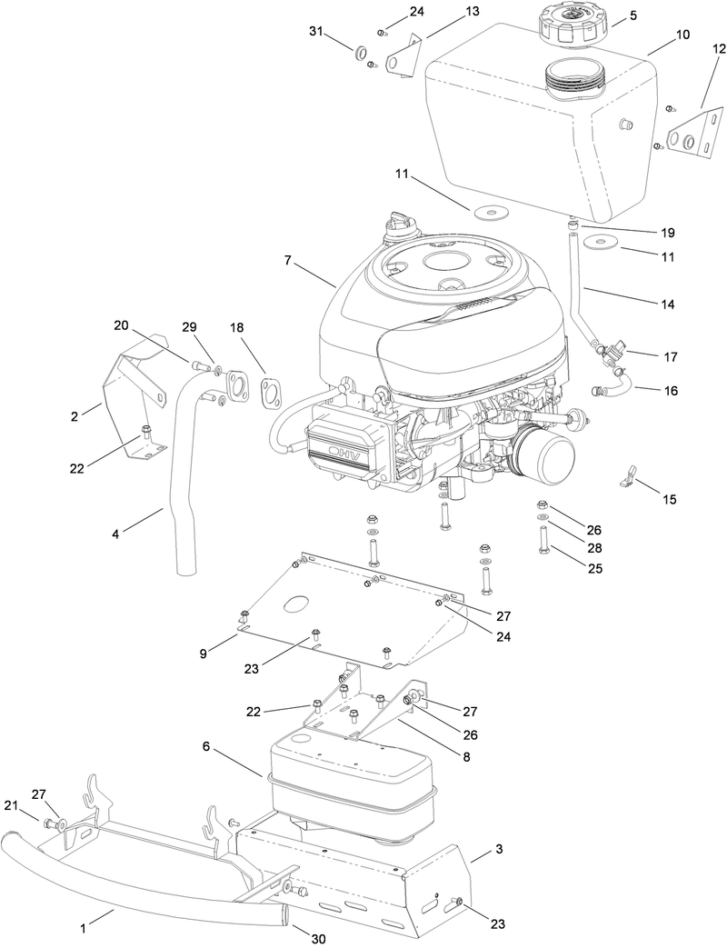 Engine Muffler and Fuel Tank Assembly