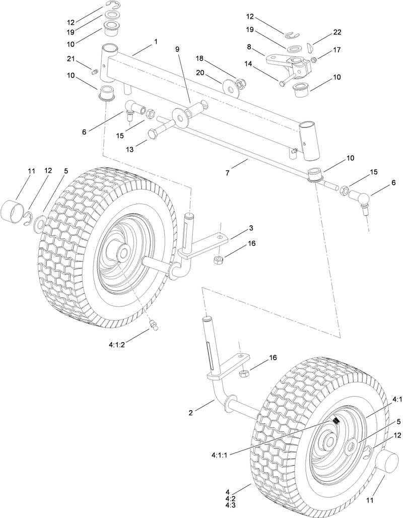 Front Axle and Wheel Assembly