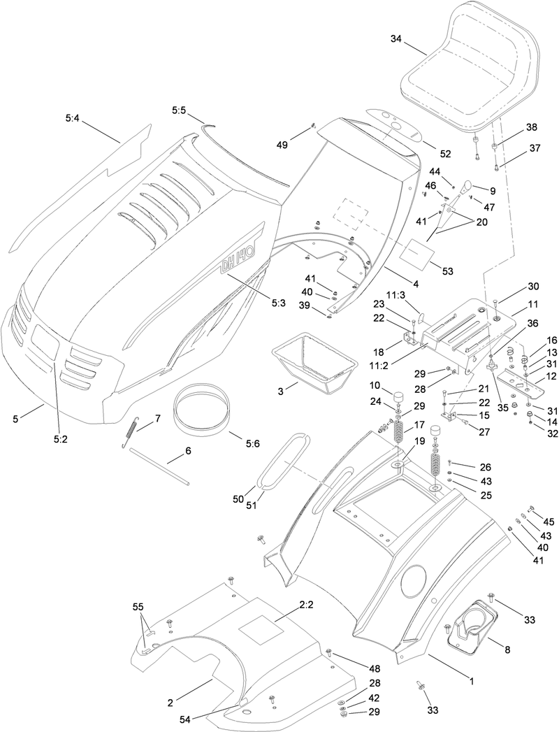 Hood Seat and Fender Assembly