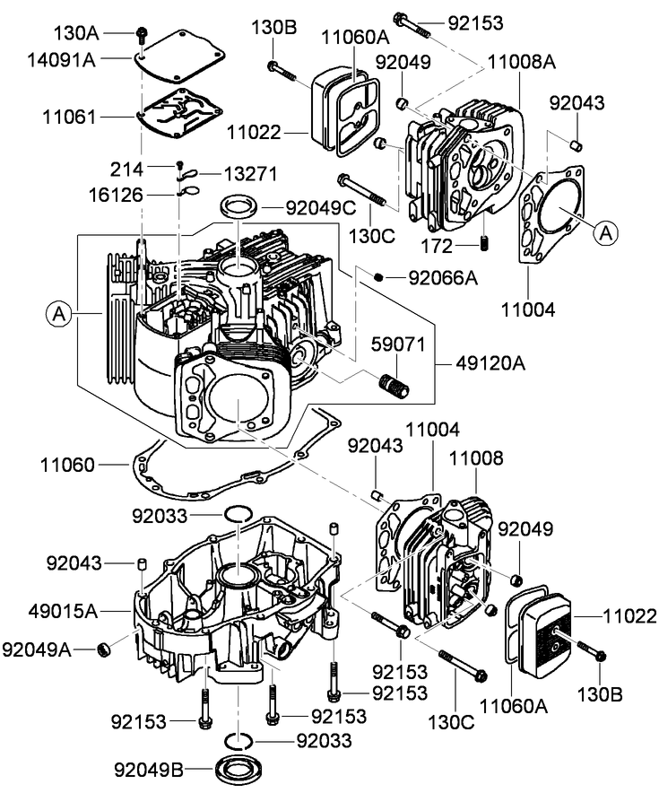 Cylinder and Crankcase Assembly Kawasaki FH680V GS13