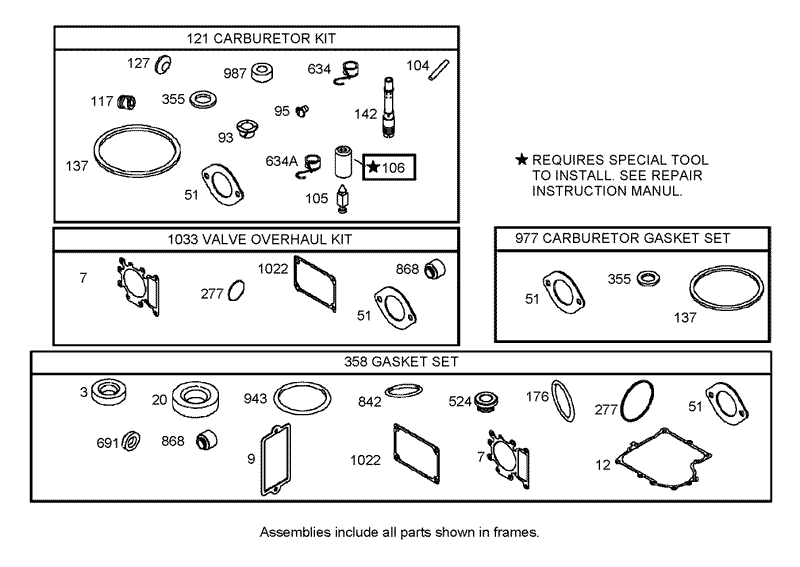 Carburetor Overhaul Kit Assembly Briggs and Stratton 311777 0151 E1