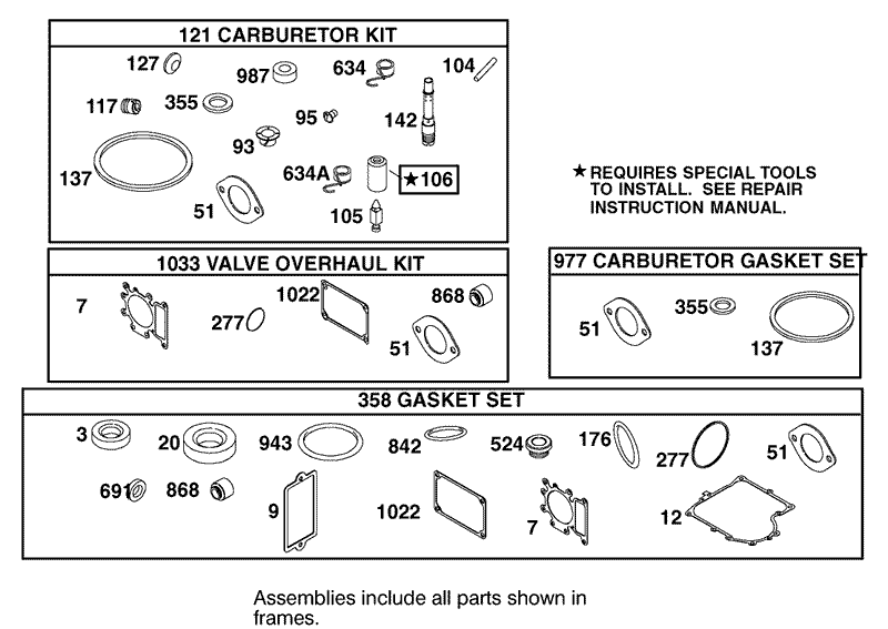 Carburetor Overhaul Kit Assembly Briggs and Stratton 311777 0151 E1