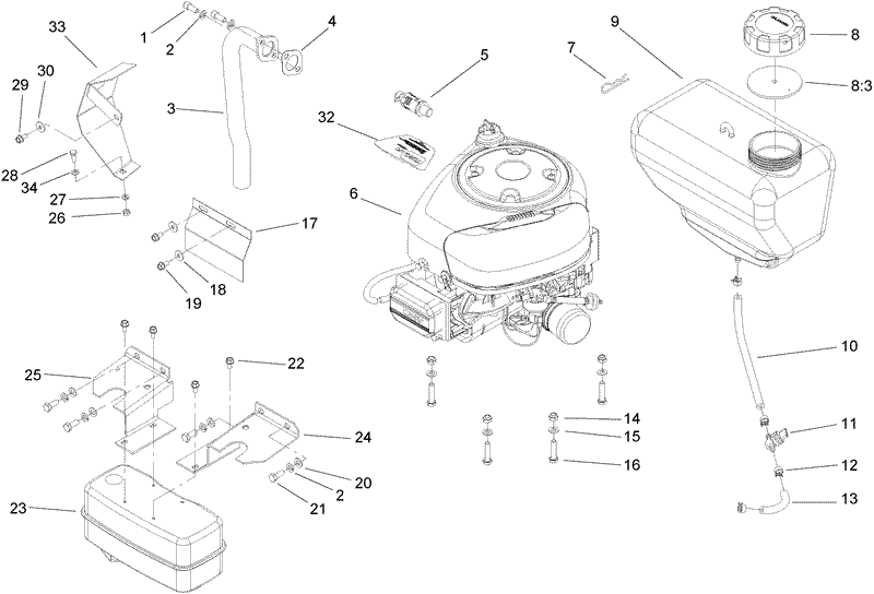 Engine Muffler and Fuel Tank Assembly