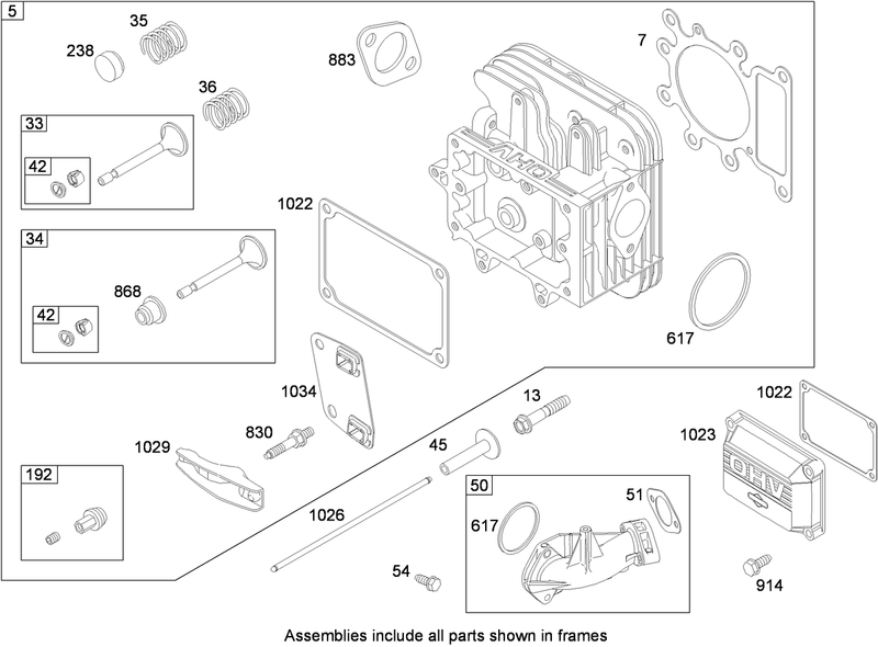 Cylinder Head Assembly Briggs and Stratton Model 31A607 0117 E1