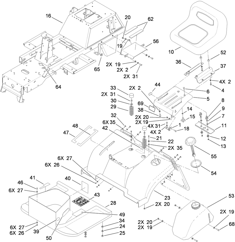 Frame Fender Seat and Fuel Tank Assembly
