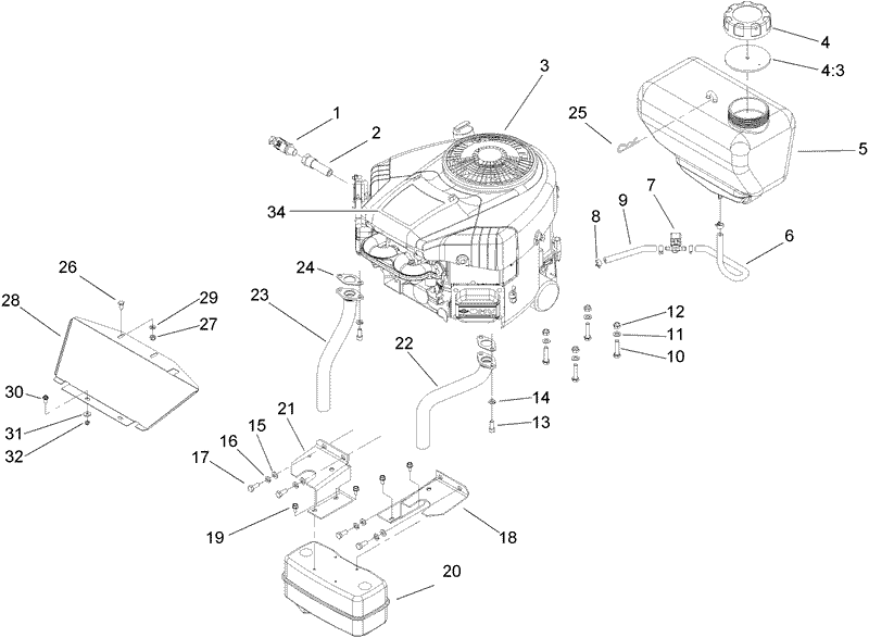 Engine Muffler and Fuel Tank Assembly