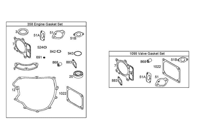 358 Engine and 1095 Valve Gasket Sets Briggs and Stratton 441577 0120 E1