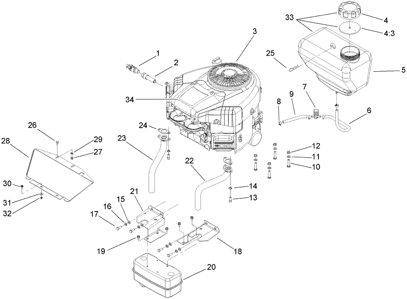 Engine Muffler and Fuel Tank Assembly