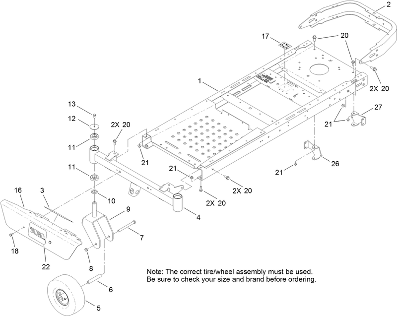 Frame Front Axle and Caster Wheel Assembly