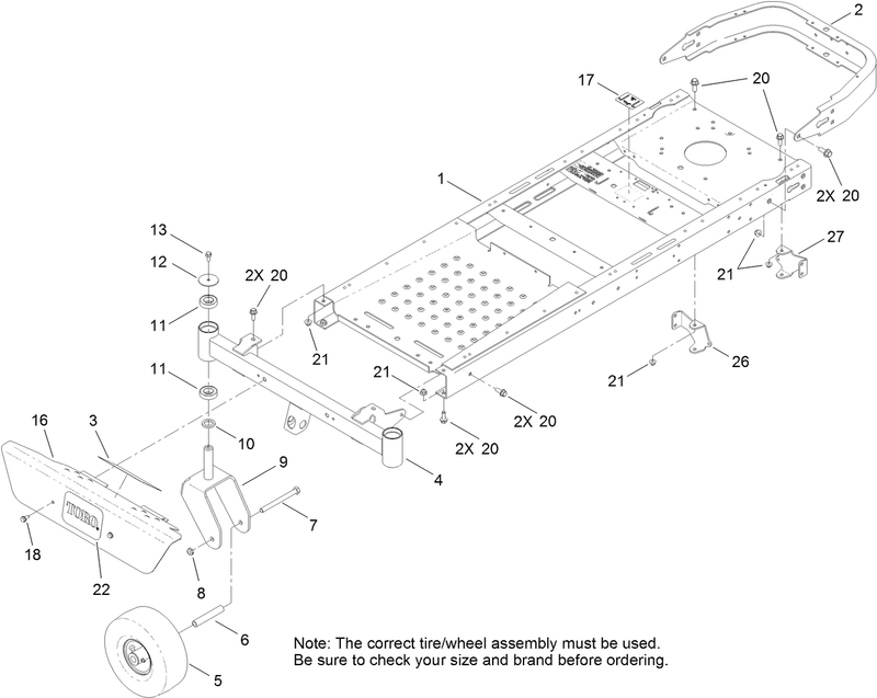 Frame Front Axle and Caster Wheel Assembly