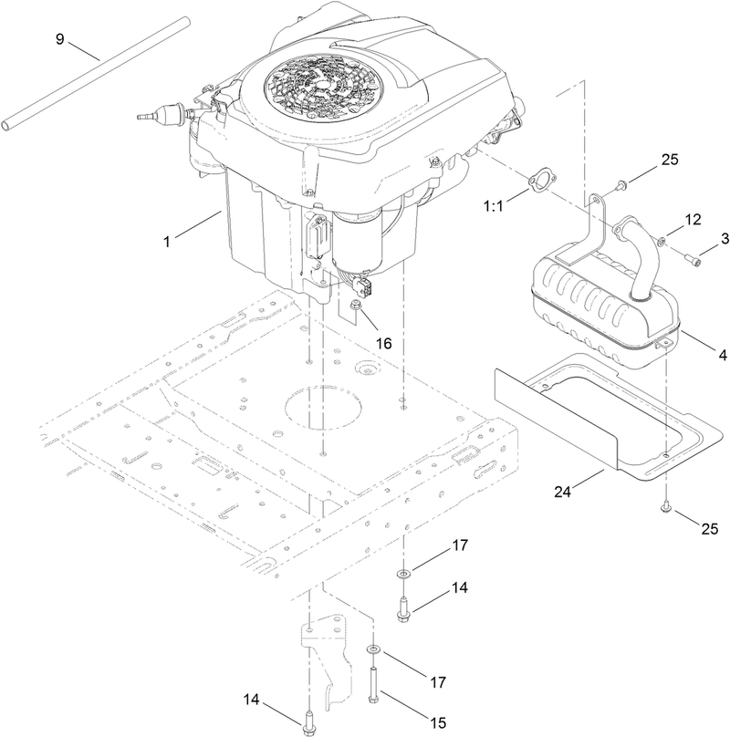 Engine and Muffler Assembly