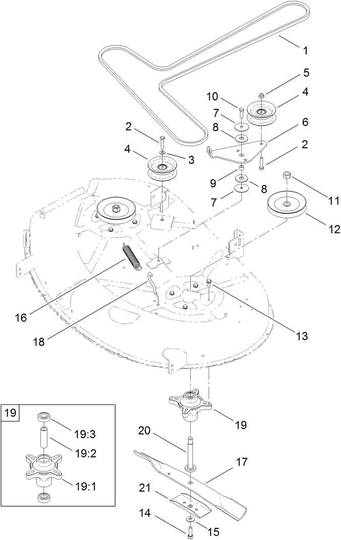 42 Inch Deck Belt Spindle and Blade Assembly