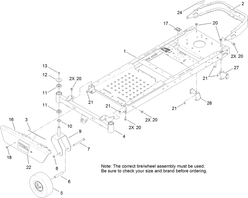 Frame Front Axle and Caster Wheel Assembly