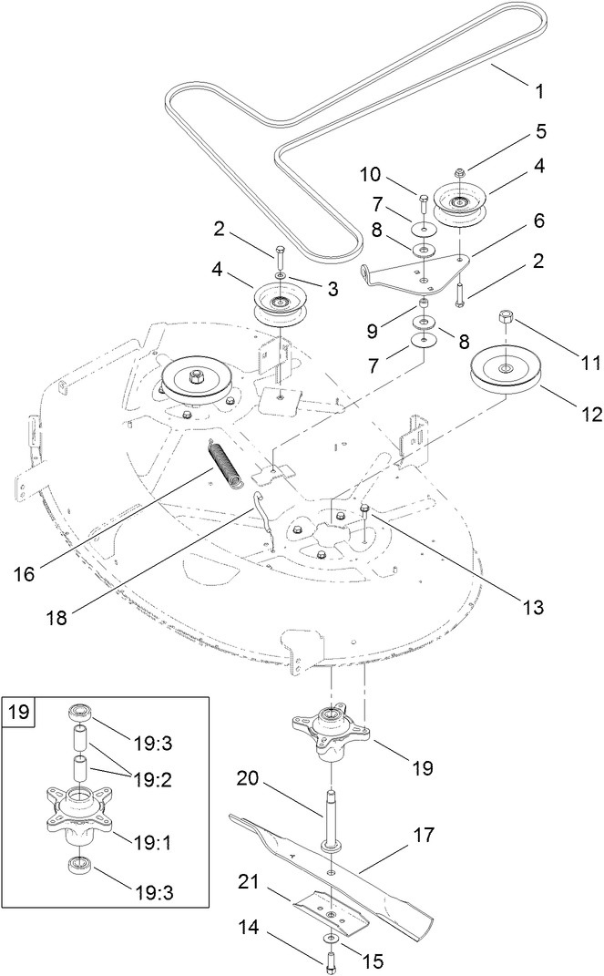 42 Inch Deck Belt Spindle and Blade Assembly