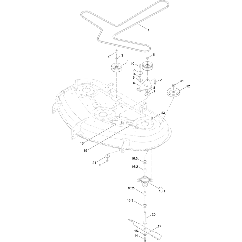 50 Inch Deck, Belt and Blade Assembly
