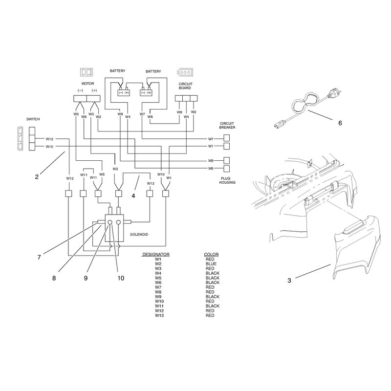 Electrical Wire Diagram Power Cord and Side Discharge Chute Assembly