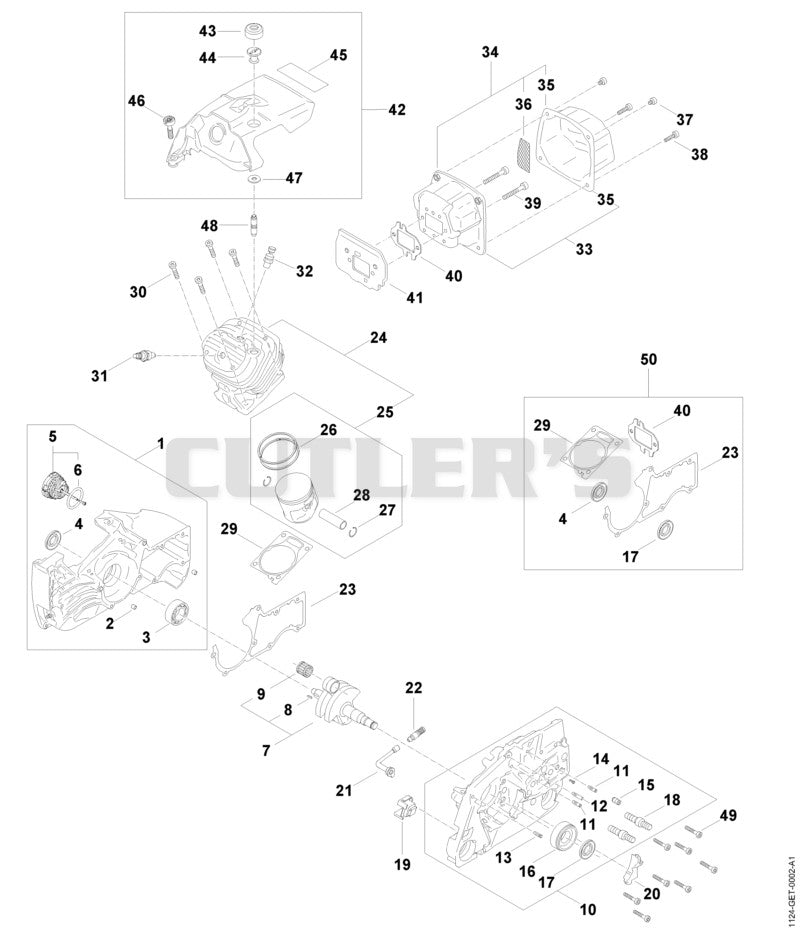 Crankcase, Cylinder, Muffler, Shroud