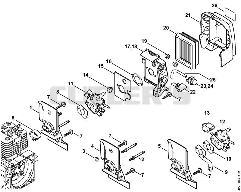 Carburetor housing, Air filter