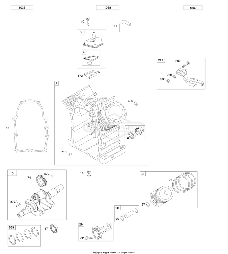 Cylinder, Crankshaft, Piston/Rings/Rods