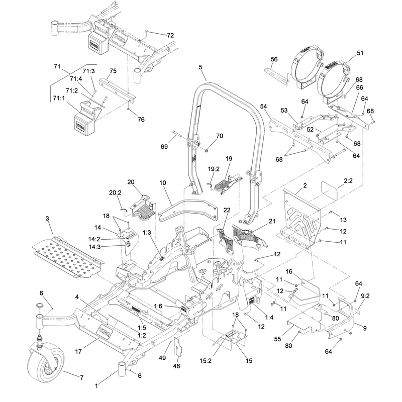 Front Frame and Caster Wheel Assembly