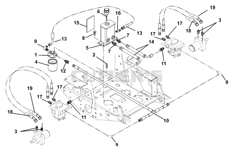 Hydraulic Tank, Filter, Motors And Pump To Tank Circuit