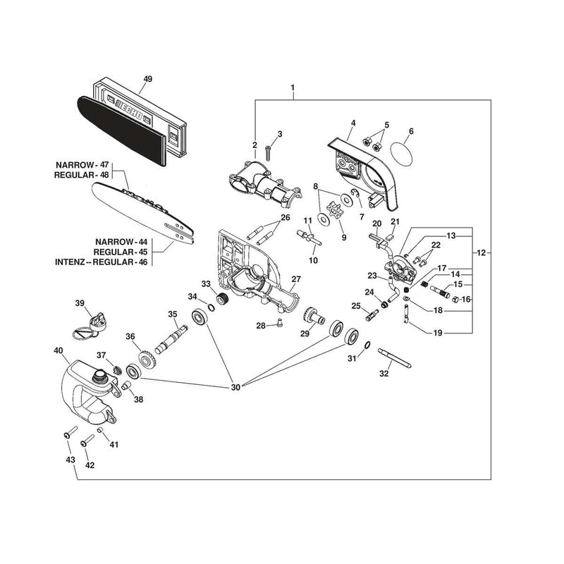 GEAR CASE, AUTO-OILER, GUIDE BAR, CHAIN