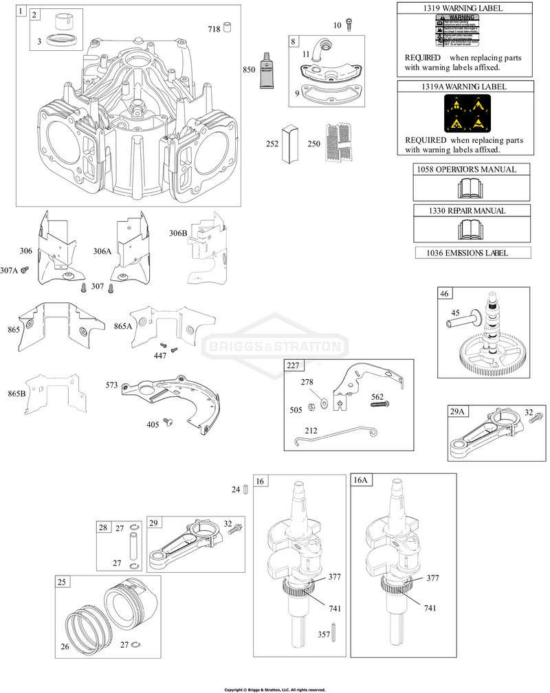 Cylinder, Crankshaft, Camshaft, Air Guides, Pistons, Rings, Connecting Rod