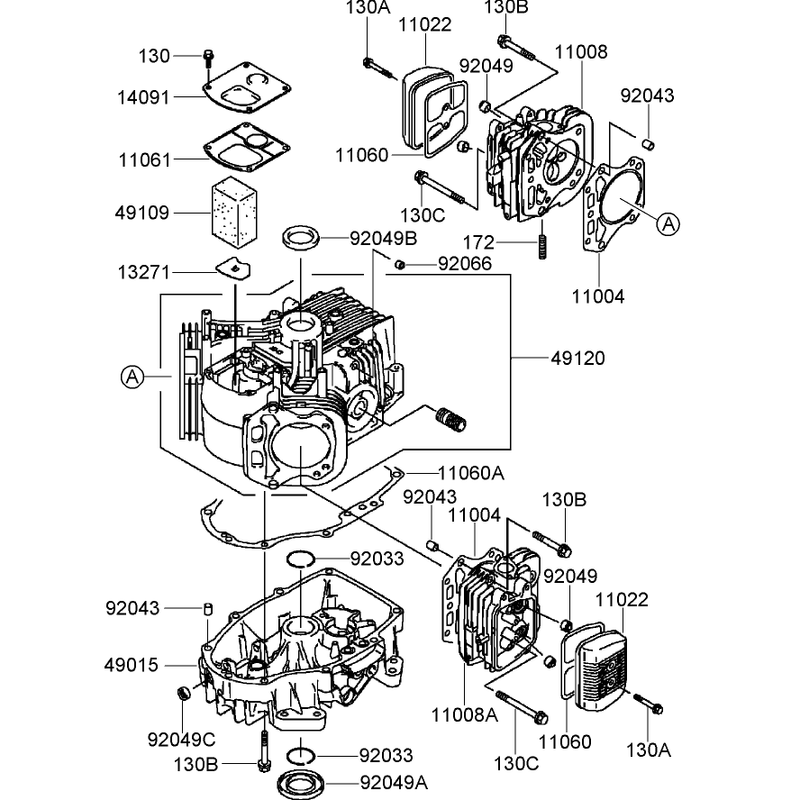 Cylinder and Crankcase Assembly Kawasaki FH580V-DS28