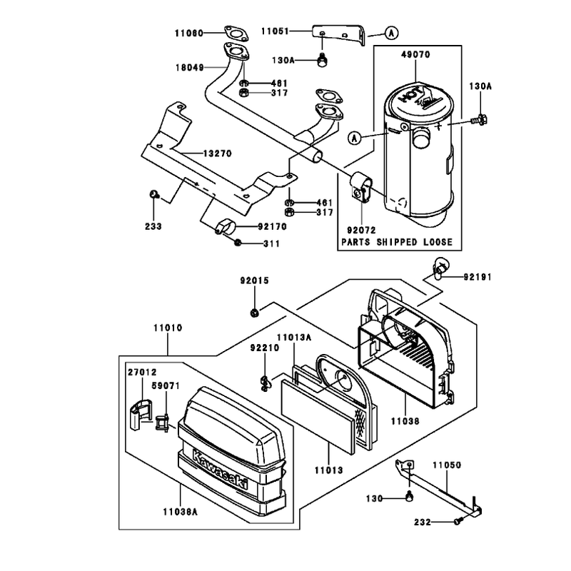 Air Filter and Muffler Assembly  Kawasaki FH580V-AS13