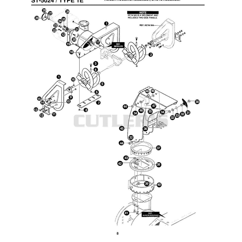 AUGER HOUSING ASSEMBLY, CHUTE ASSEMBLY