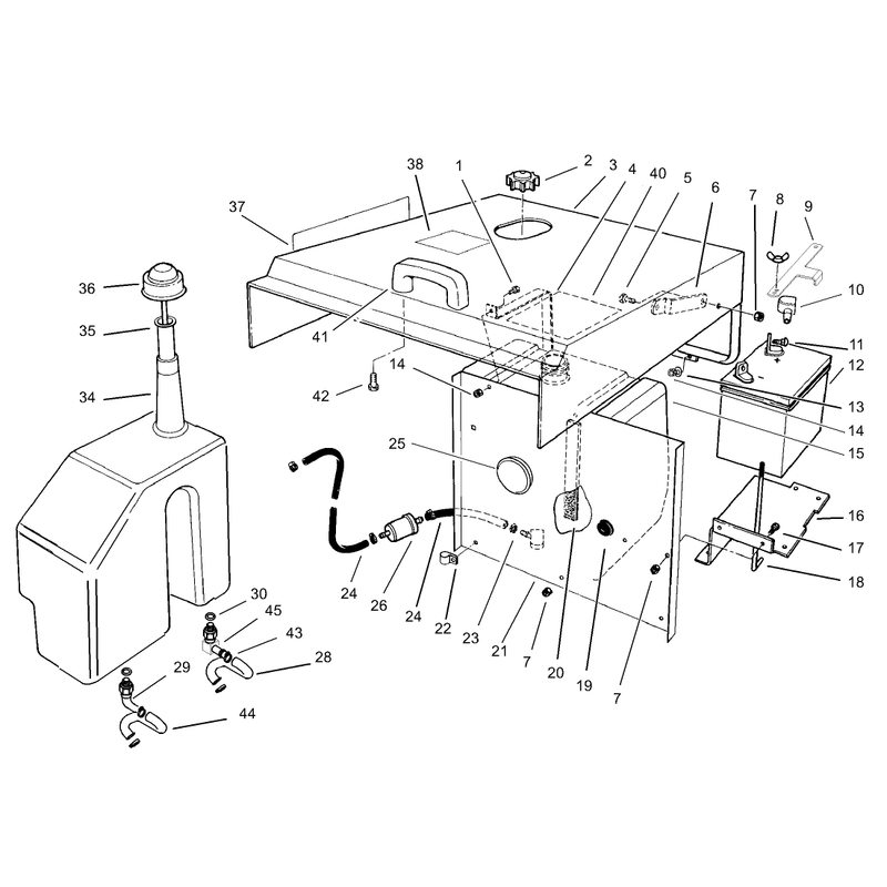 Hood Fuel Tank and Hydraulic Reservoir Assembly