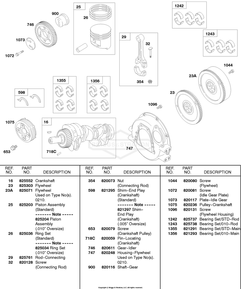 Piston/Rings/Connecting Rod, Crankshaft, Flywheel