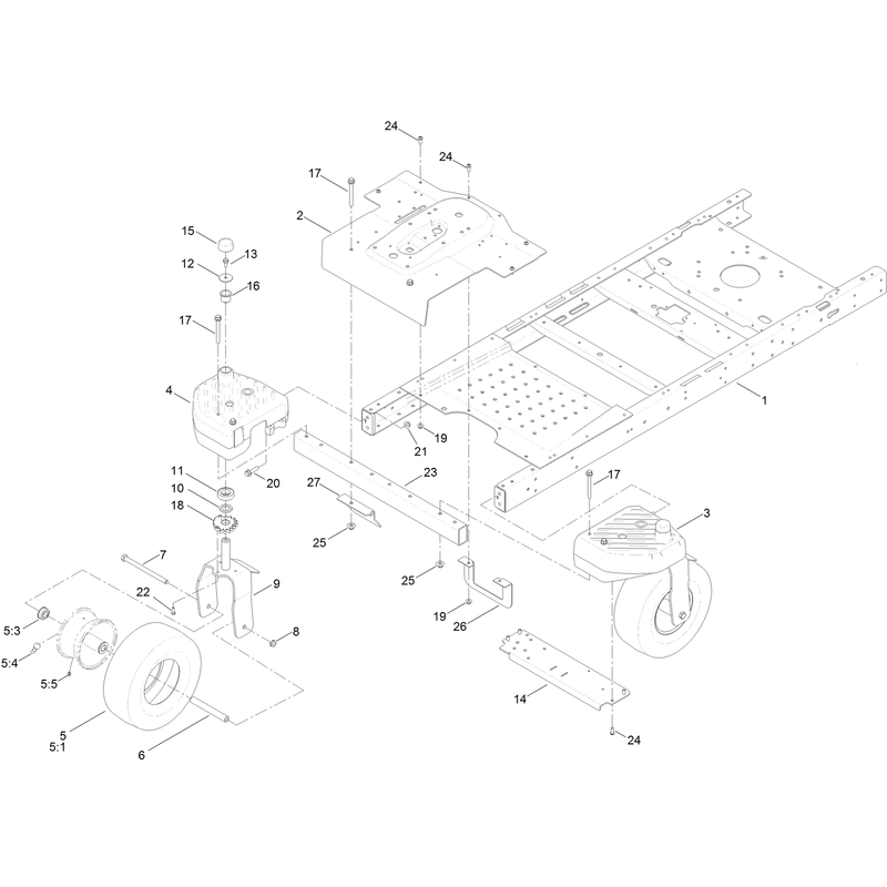 Frame, front Axle and Caster Wheel Assembly